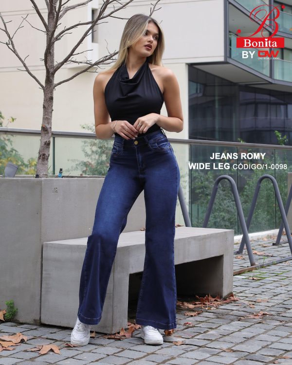 Jeans Wide Leg Mujer Romy Azul Tiro Alto - SKU 1-0098