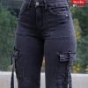 Jeans Cargo Mujer Melissa Negro Bolsillos Laterales - SKU 1-0097