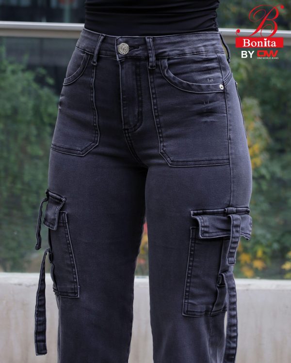 Jeans Cargo Mujer Melissa Negro Bolsillos Laterales - SKU 1-0097