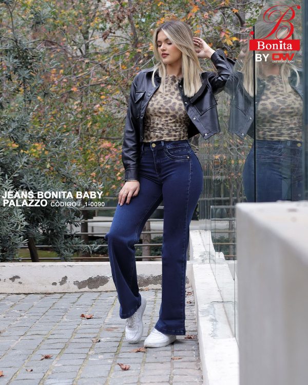 Jeans Bonita Palazzo Mujer Baby Azul Tiro Alto - SKU 1-0090