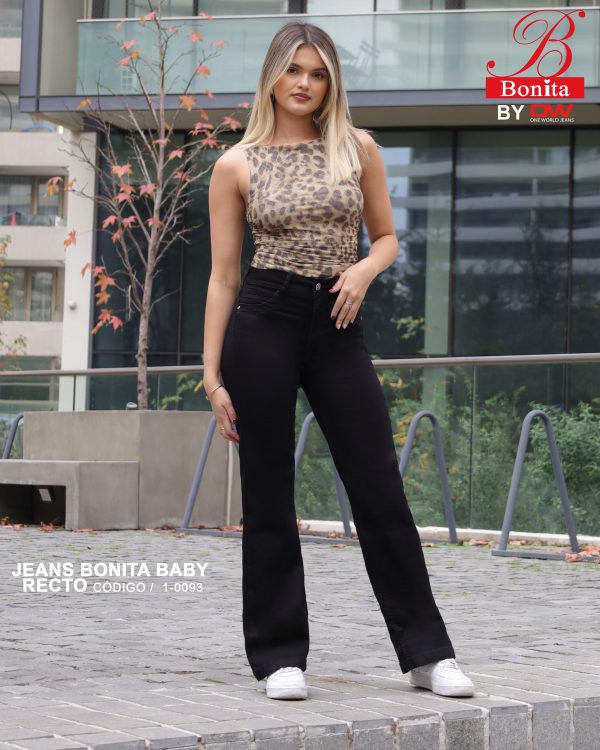 Jeans Recto Mujer Bonita Baby Negro Tiro Alto - SKU 1-0091